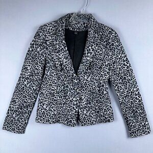 White House Black Market Blazer Coat Womens Size 6 Leopard Print Gray Black